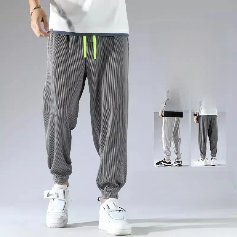 

Ice Silk Men's Casual Pants Summer Thin Faion Brand All-Match Loose Fit Low Waist with kets Trendy Casual Trousers