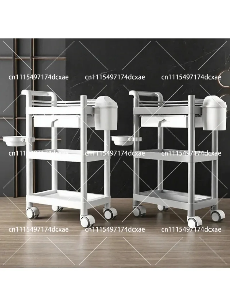 Lightweight Plastic Mobile Salon Cart with Wheels for Cosmetic Storage and Beauty Equipment Organizer