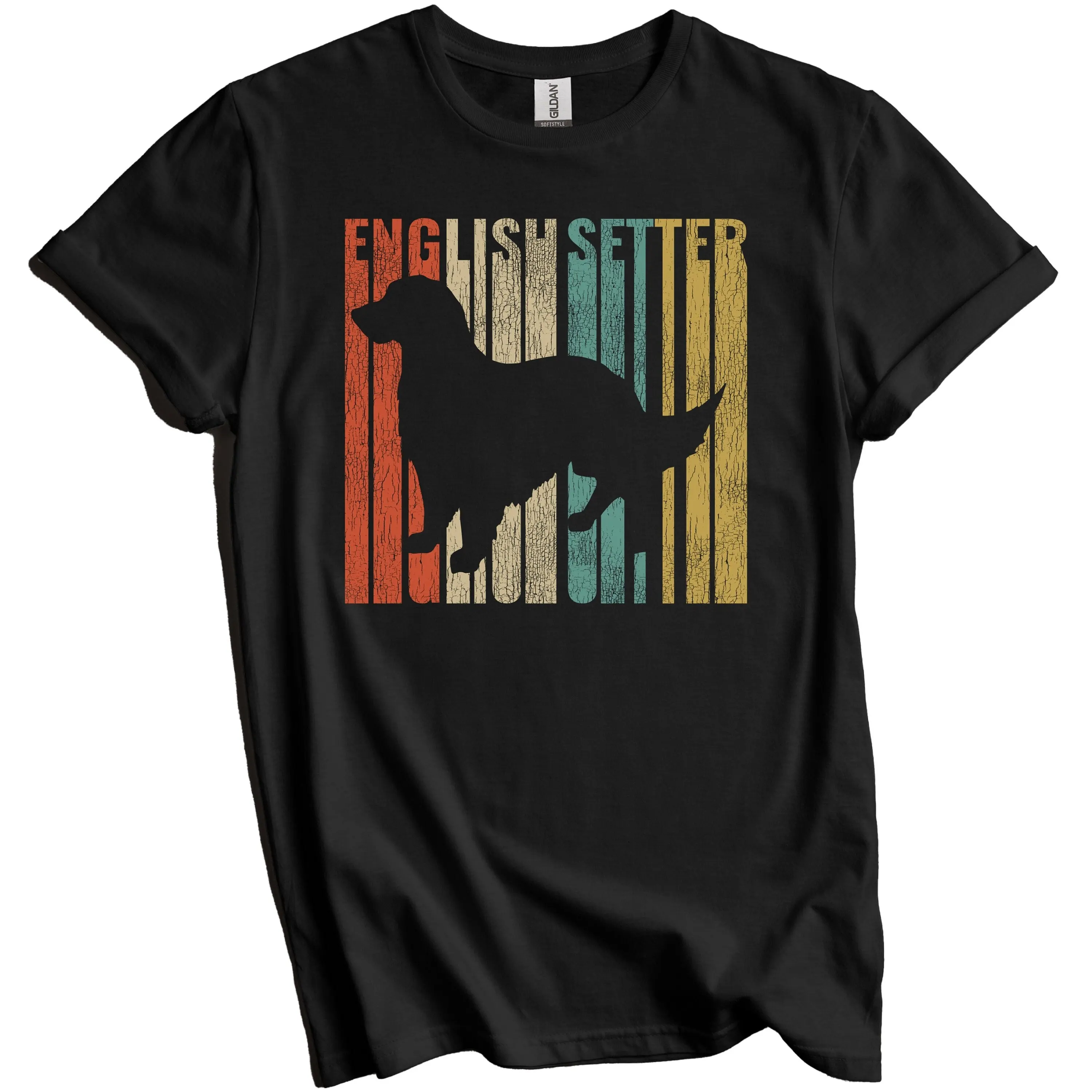 English Setter T Shirt Retro For Owner Vintage Style Dog Silhouette Cracked Worn Distressed