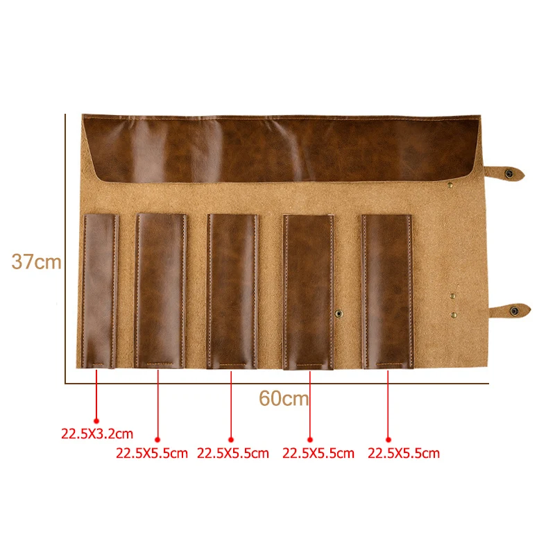 Leather Professional Chef Knife Bag Roll Up 5 Slot Portable Kitchen Knives Pocket Knife Carrying Storage Case Organizer