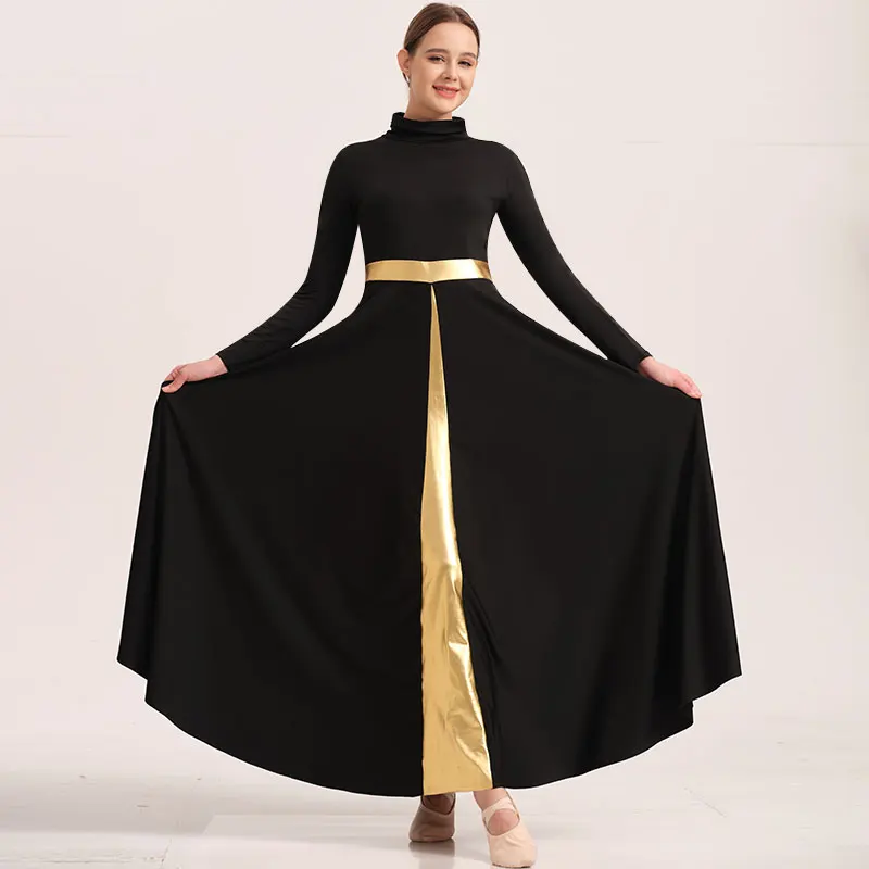 

Women's Metallic Loose Fit Full Length Long Sleeve Modern Liturgical Praise Dance Worship Church Robe Dress Lyrical Dancewear