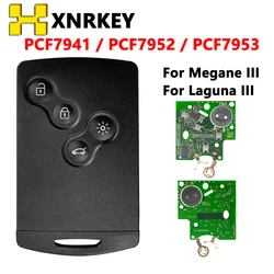 XNRKEY-Télécommande intelligente pour Renault Megane III, Puce PCF7952, PCF7941, PCF7953, Fluence, décennie k III, Scenic, 2009-2015, 433Mhz, Keyless Go