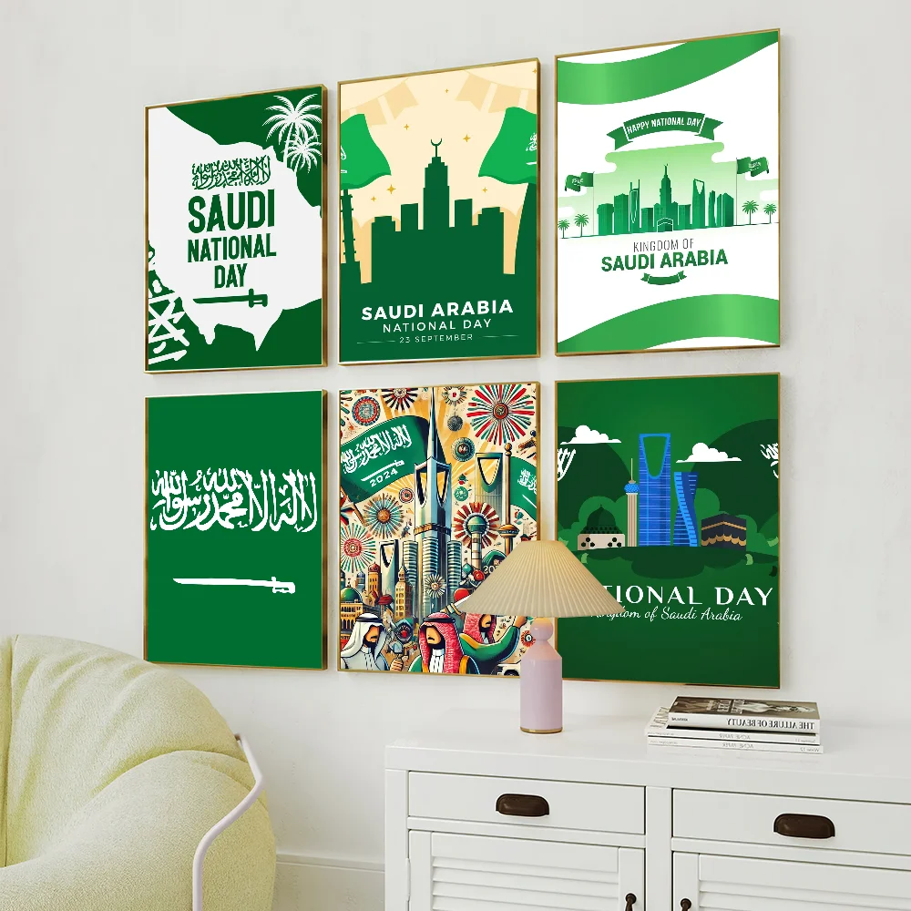 Flag S-Saudi A-Arabia National Day Logo Celebrate Poster Art Wall Painting Stickers Decor Aesthetic Indoor Home Bar Coffee House