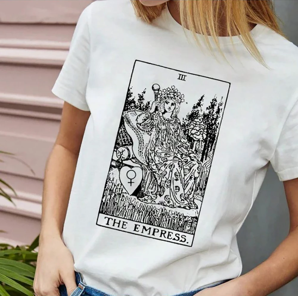 

The Empress Tarot Card Graphic Women's T-Shirt 100% Cotton Vintage Punk Hip Hop Queen Tee Short Sleeves Summer Top Dropship