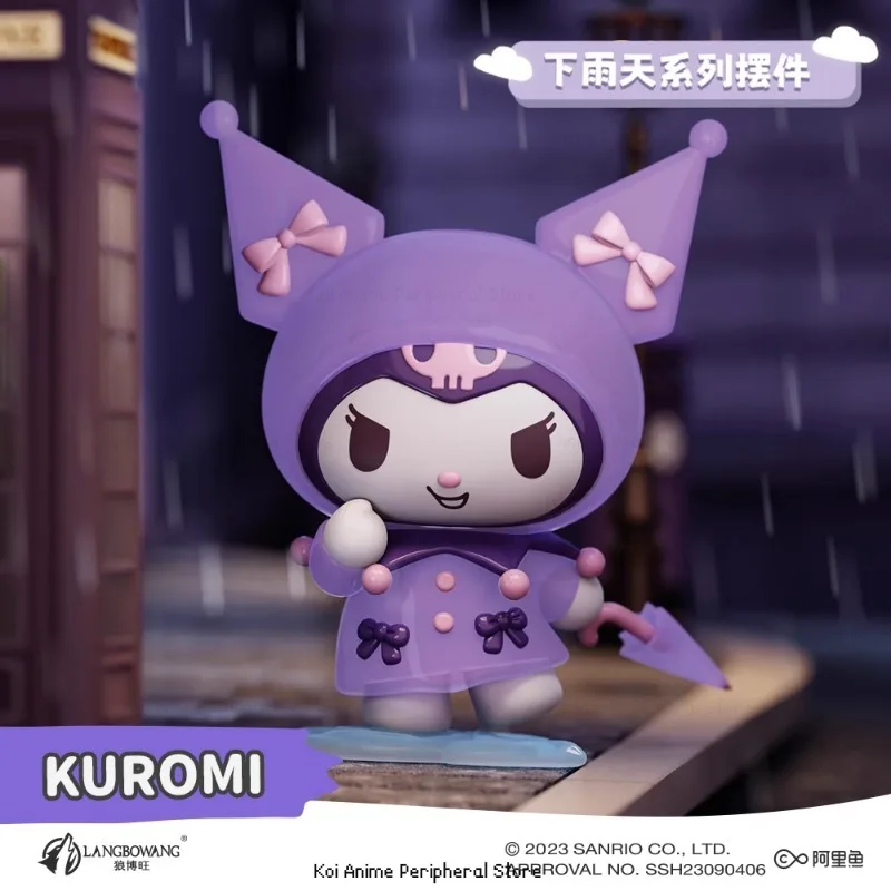 Genuine Sanrio Rainy Day Series Cute Kuromi Pom Pom Purin Collectible Figures Desktop Ornaments Children's Holiday Gifts