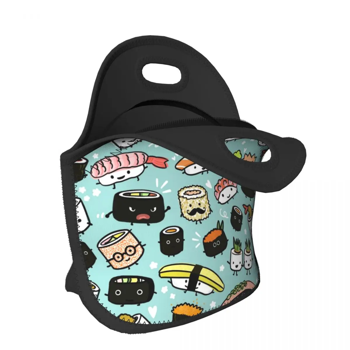 Neoprene Cartoon Japanese Food Sushi Pattern Insulated Lunch Bags for School Office Picnic Cooler Thermal Lunch Box Women