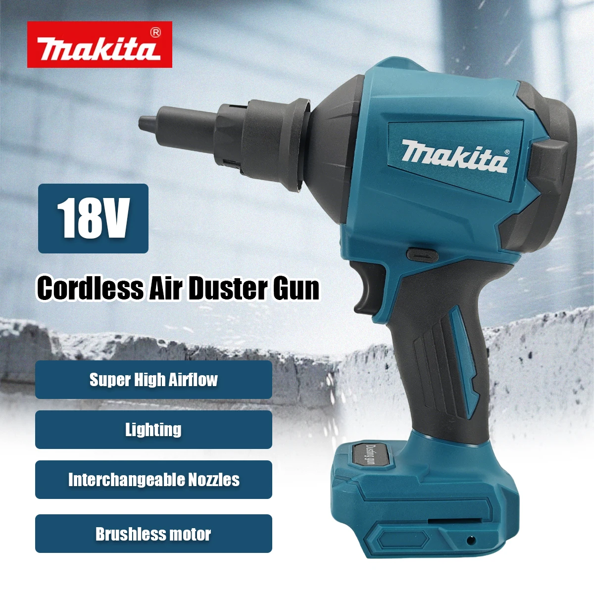 Makita DAS180 18V Cordless Brushless Air Blower Multifunction Dusting Machine Inflator Tool Air Dust Removal Gun with Nozzle