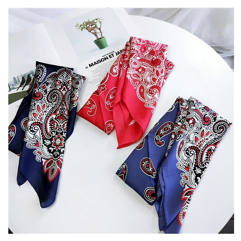 Lenço de cabelo bandana para mulheres, lenço estampado Paisley, lenço de seda cetim, xale quadrado, envolve lenços no pescoço para senhora, moda,