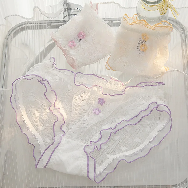 L-XL Women's Underwear Panty Sexy Lace Panties Girls' Flower Comfort Briefs Middle Waist Seamless Underpants Female Lingerie