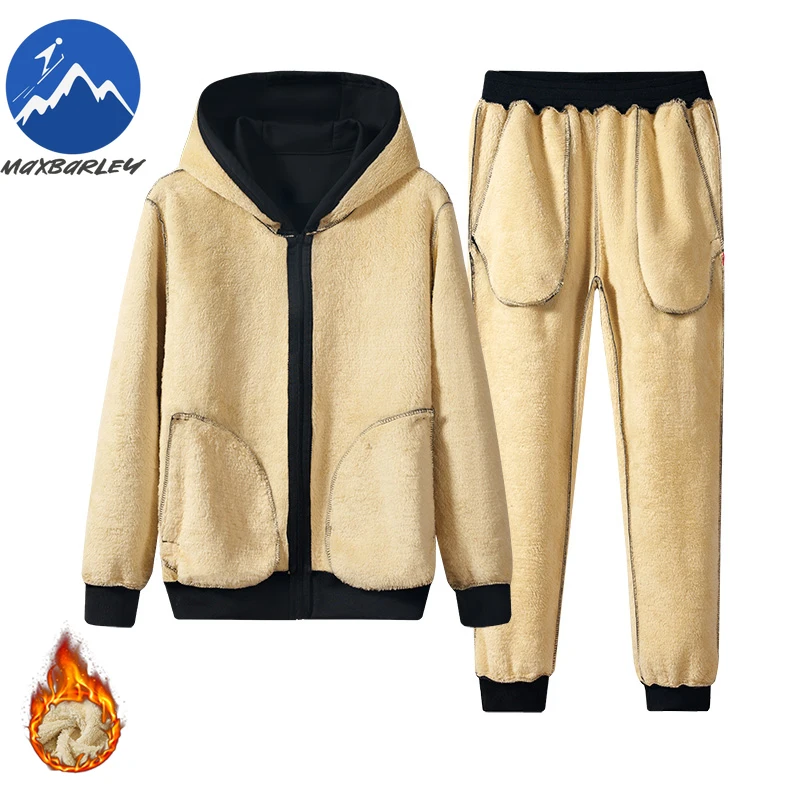 Maxbarley Winter Sweat Suits Men Fleece Sportwear Zipper Jacket+pants Warm Sports Sets 2-piece Set Casual Thick Hoodie Tracksuit