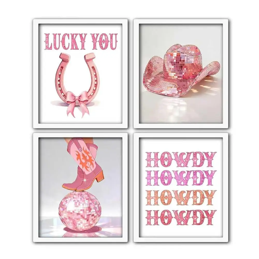 

Наборы для алмазной вышивки «Ковбойка в стиле вестерн» (4 шт.), розовые, для взрослых, с дизайном «Шляпа с диско-шаром», DIY, полная выкладка стразами