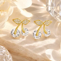 New Design Petite Cherry Delicate Stud Earrings For Women Lovely Cute Zircon Rhinestone Bow Bowknot Earring Usual Jewelry Gifts