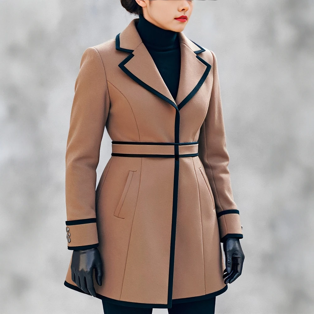 معطف نسائي شتوي كاجوال بنمط عناصر زخرفية ملابس علوية مريحة للطقس البارد