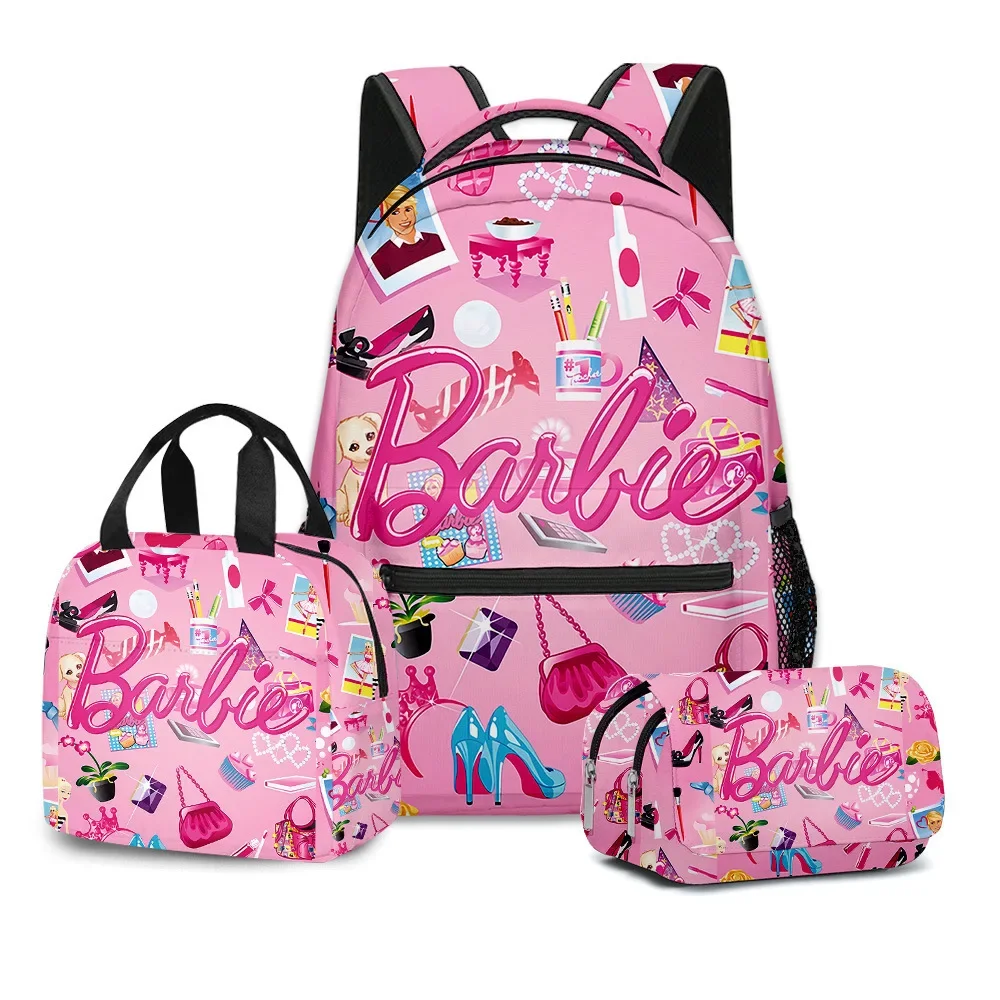 Barbie School Bag Backpack Lunch Bag Pencil Case Set Student Stationery Back To School Supplies Cute Cartoon Girl Pink Bags Gift