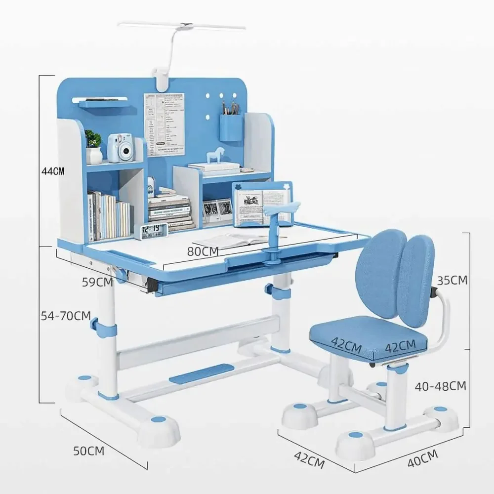 Ensemble bureau et chaise pour étudiant, table d\'étude ergonomique et réglable, recommandé pour l\'école et les enfants