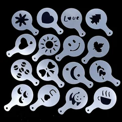 16pcs/Set Coffee Stencils Templates ABS Coffee Printing Model Foam Cake Stencils Coffee Drawing Cappuccino Mold Coffee Stencils