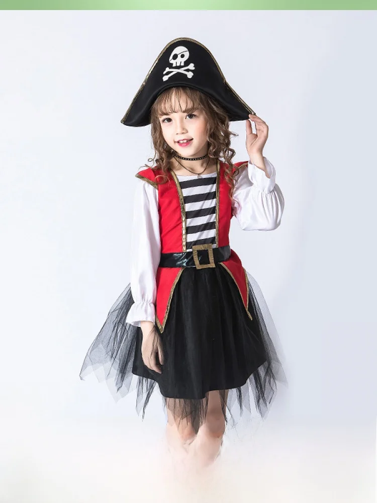 

Caribbean Pirate Performance Costume Girls loween Par Stage Dr up Skirt Children's Cosplay Outfit for Special Ocns