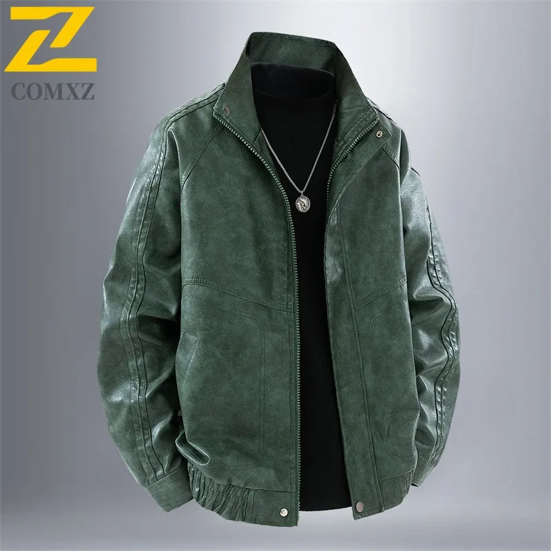 

COMXZ Мужская кожаная куртка 2025 Комфортная мотоциклетная куртка в американском стиле для верховой езды на открытом воздухе Ветрозащитная легкая осенняя одежда
