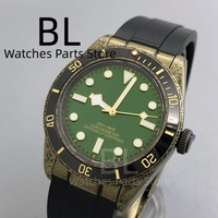 BLIGER 39mm Men's Luxury Vintage Bronze Diver Watch Matte Green Gold Dial NH35 PT5000 Sapphire Waterproof Mechanical Wristwatch