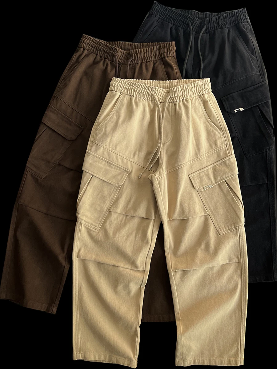 

Мужские хлопковые рабочие брюки в американском стиле, повседневные, свободного кроя, весенне-осенние, плотные, в стиле ретро, с большими карманами