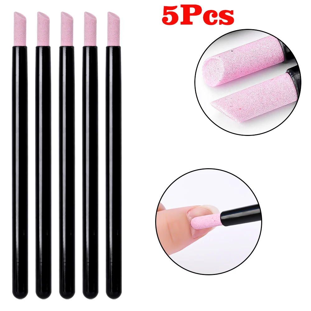 5Pcs Black Quartz Stone Scrub Nail File Rods Cuticle Pusher Stick Pen Dead Skin Remover Professional Nail Art Care Tools