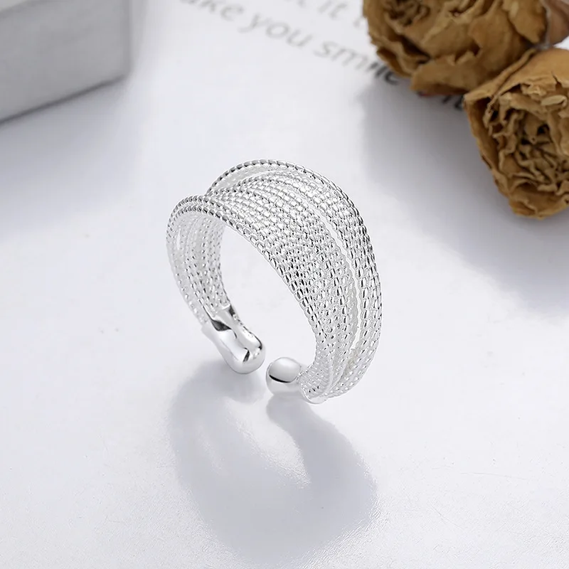 925 Sterling Silver Unique Lines Ring For Women Fashion Jewelry Finger Adjustable Open Vintage Ring For Party Birthday Gift