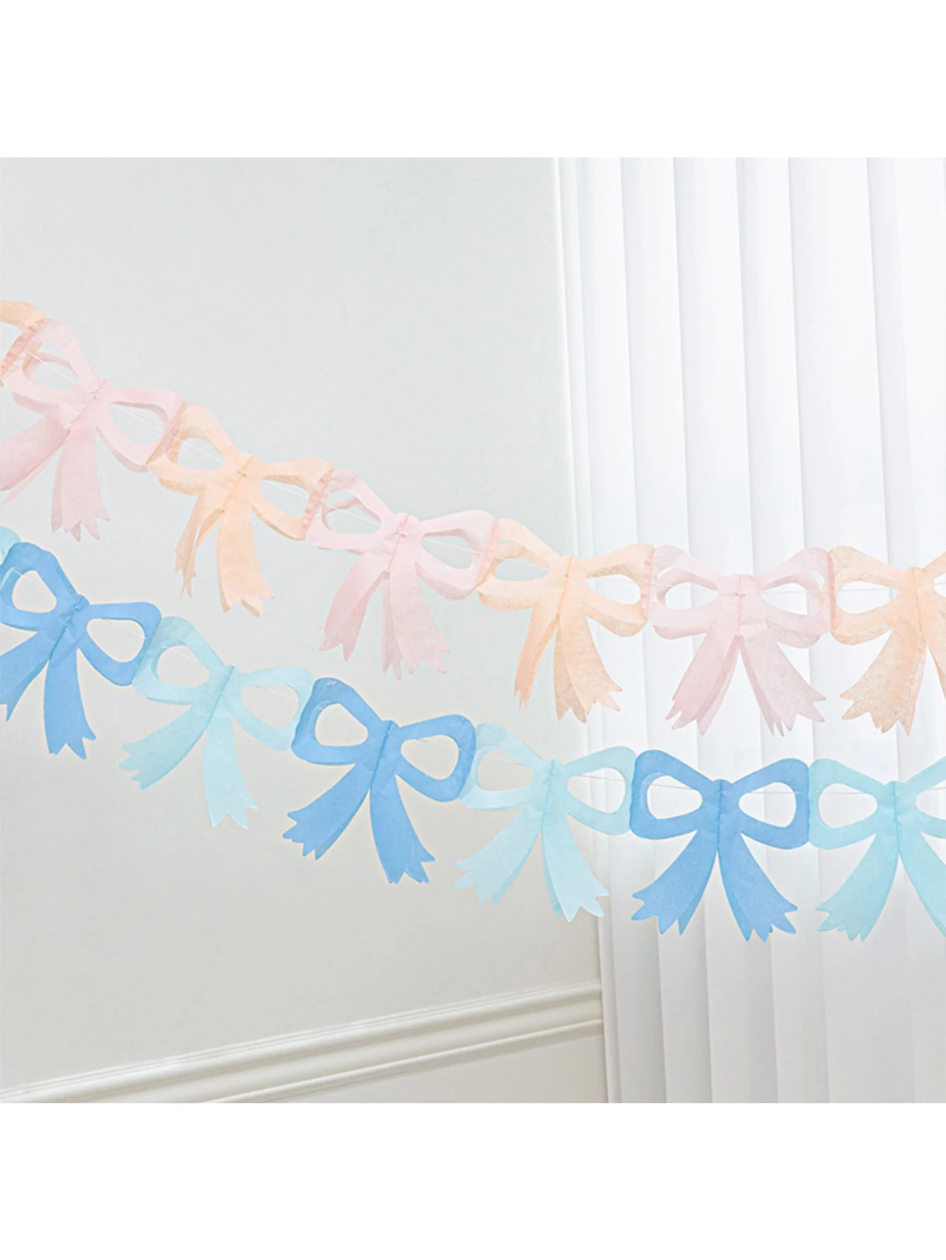 Blue and pink paper bow flag, party birthday festival wall decoration, two-color splicing flag, small fresh style decoration