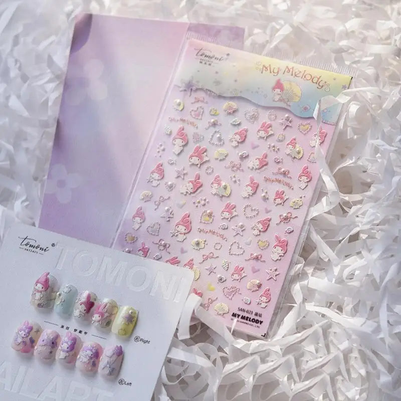 1Pcs Kawaii Sanrio My Melody Nail Stickers Student Cartoon Cute 5D Waterproof DIY Nail Decoration Stickers Girl Holiday Gifts