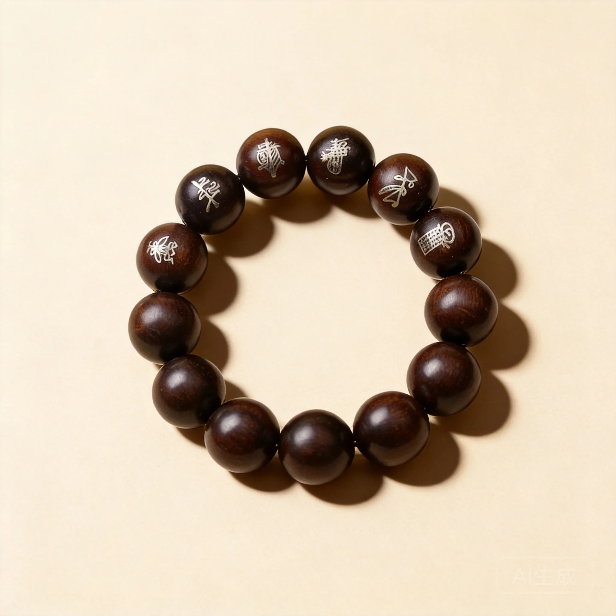 Chinese Good Luck Blessing Jadeized Thunder Struck Jujube Wood Bracelet Silver Inlaid Taoist Five Thunder Talisman For Men Women