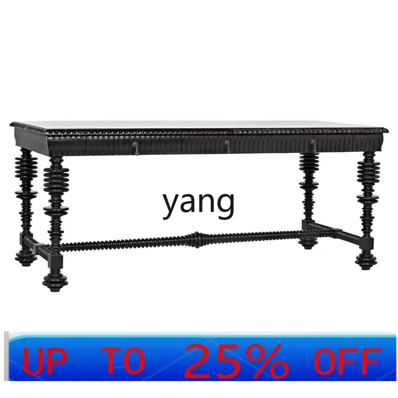 LMM retro solid wood desk study table computer table British classical desk American country writing desk