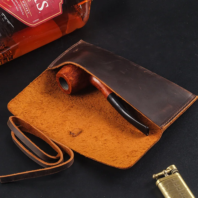 Cigarette Pipe Bag Folding Creative Roll Rope Strapping Leather Vintage Pipe Bag Hand Tobacco Pack Cigarette Accessories