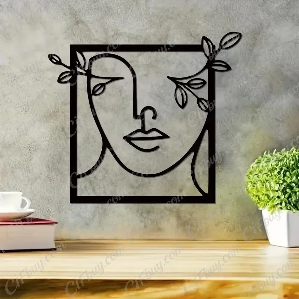 CIFBUY Woman Face With Leaves Metal Wall Art Iron Hanging Sculpture Bedroom Living Room Home Decor Unique Gift Plaque