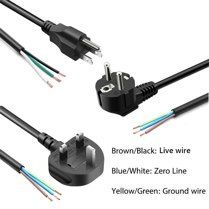 IP67~IP68 Waterproof Lighting Transformer AC 110V~220V Pigtail Power Cable 3-Prong Connect Wire For Outdoor LED Light Fish Tank
