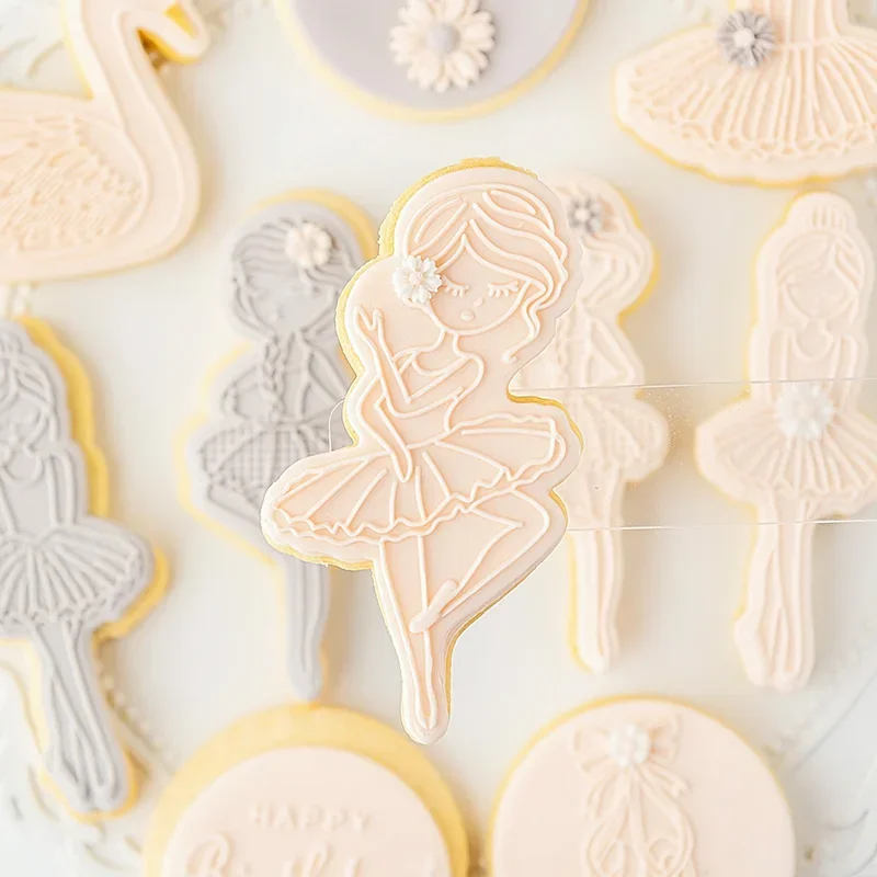 Ballet Girl Swan Fondant Cake Cookie Press Stamp Embosser Cutter Acrylic Happy Birthday Fondant Sugar Craft Cake DecorationTool