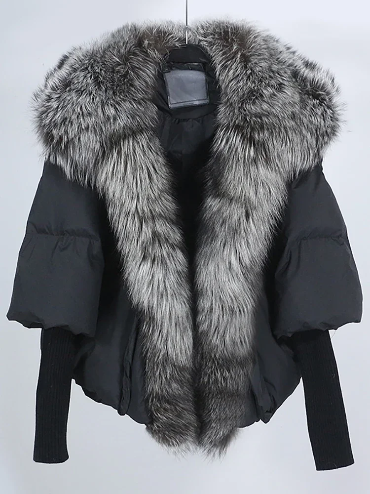 2025 New Winter  Women Natural Real Fox Raccoon Fur Collar Thick Warm Duck Down Coat Knitted Sleeve Outwear Jacket Streetwear