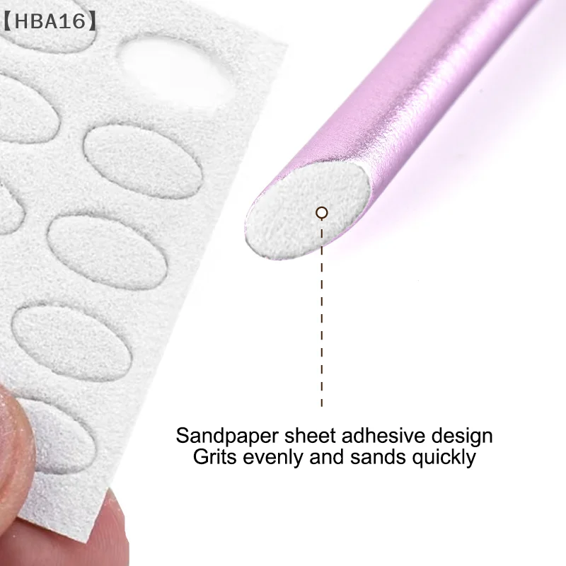 (HBA16) 6 in 1 ネイル斜めヘッドステンレス鋼キューティクルプッシャーネイルアートサンディングタブレットマニキュアスティックツールネイルアクセサリー