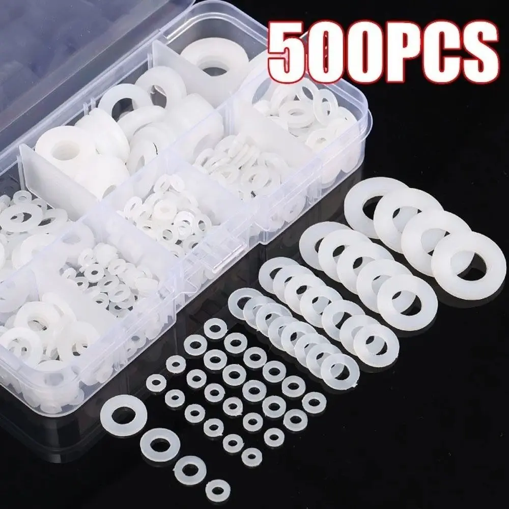 500Pcs/Box Durable M2-M10 Nylon Gasket Black White Insulation Gaskets Seals Pad Ring Industrial Repairs Assortment Kit