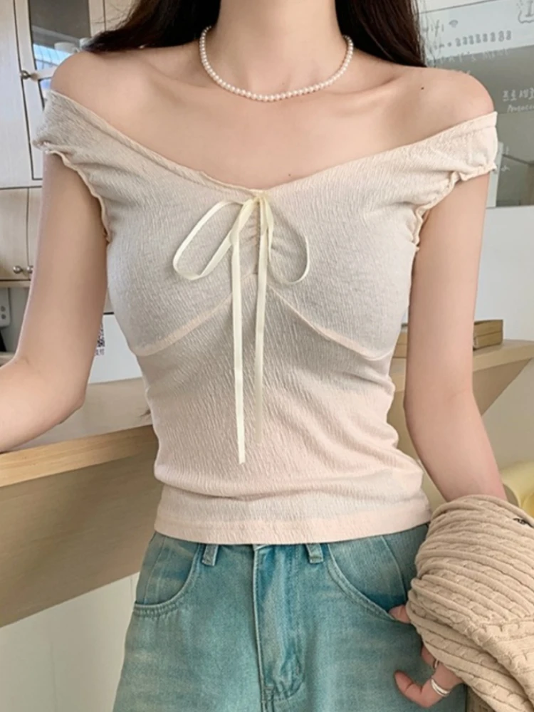 2026 Sommer Rüschenkanten Sexy Slim Fit Unterhemd mit Schleife V-Ausschnitt Ärmellos Damen Camisole Einfarbig Vorne Gebundenes Tanktop