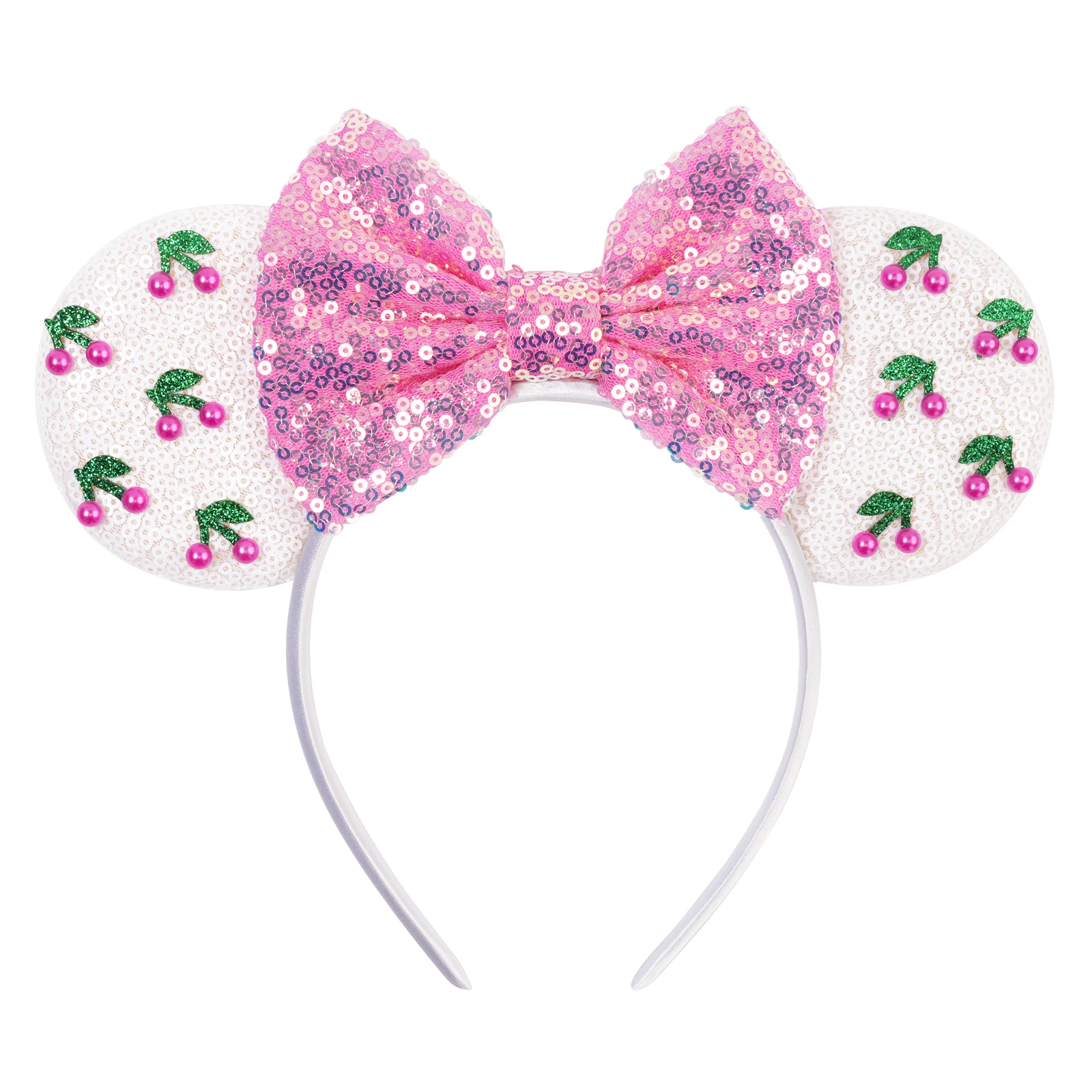 

Valentine's Day Mouse Ears Headband For Girls Women Sequins Cherry 5"Bow Hairbands Festival Party DIY Hair Accessories Femmes