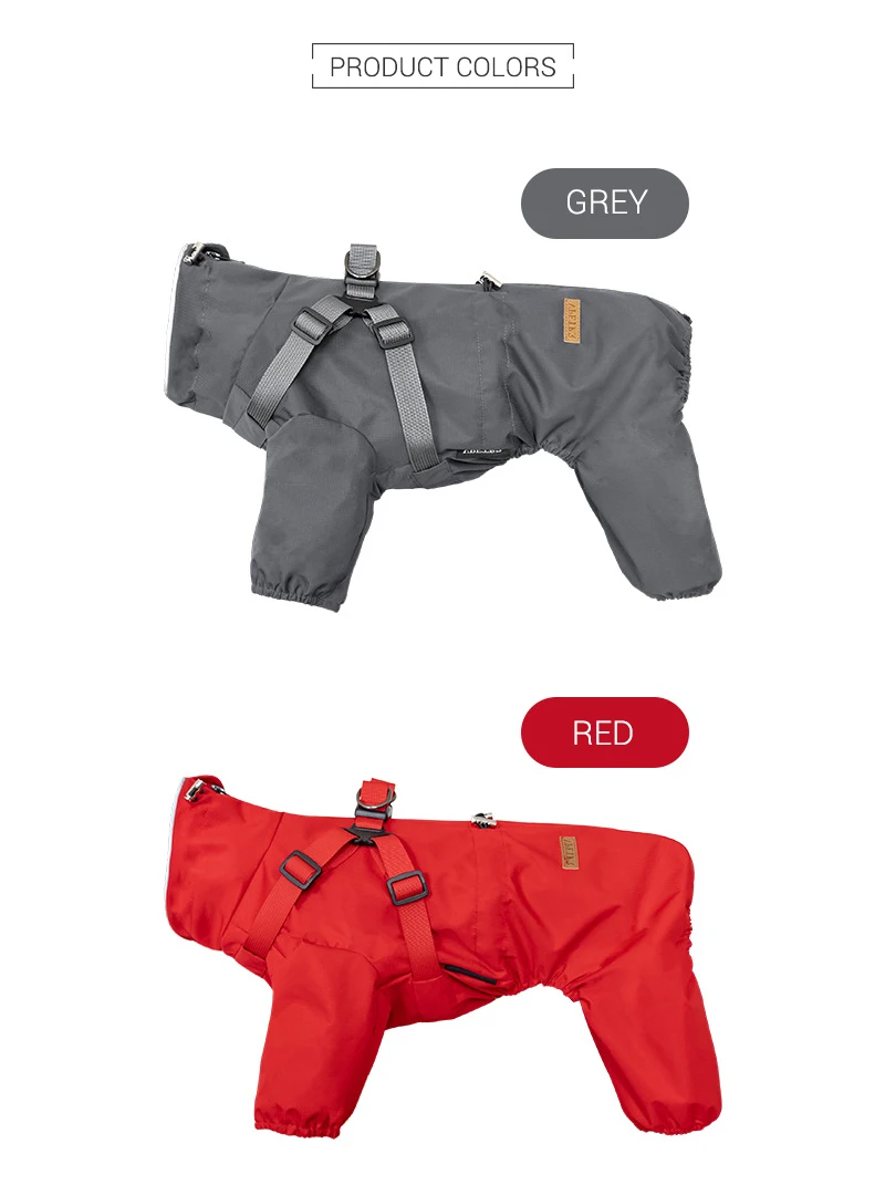 Hunderegenmantel mit Geschirr, wasserdichte Haustier-Regenjacke für kleine Hunde, verstellbarer, reflektierender Hunde-Regenoverall mit 4 Beinen – Detail 3