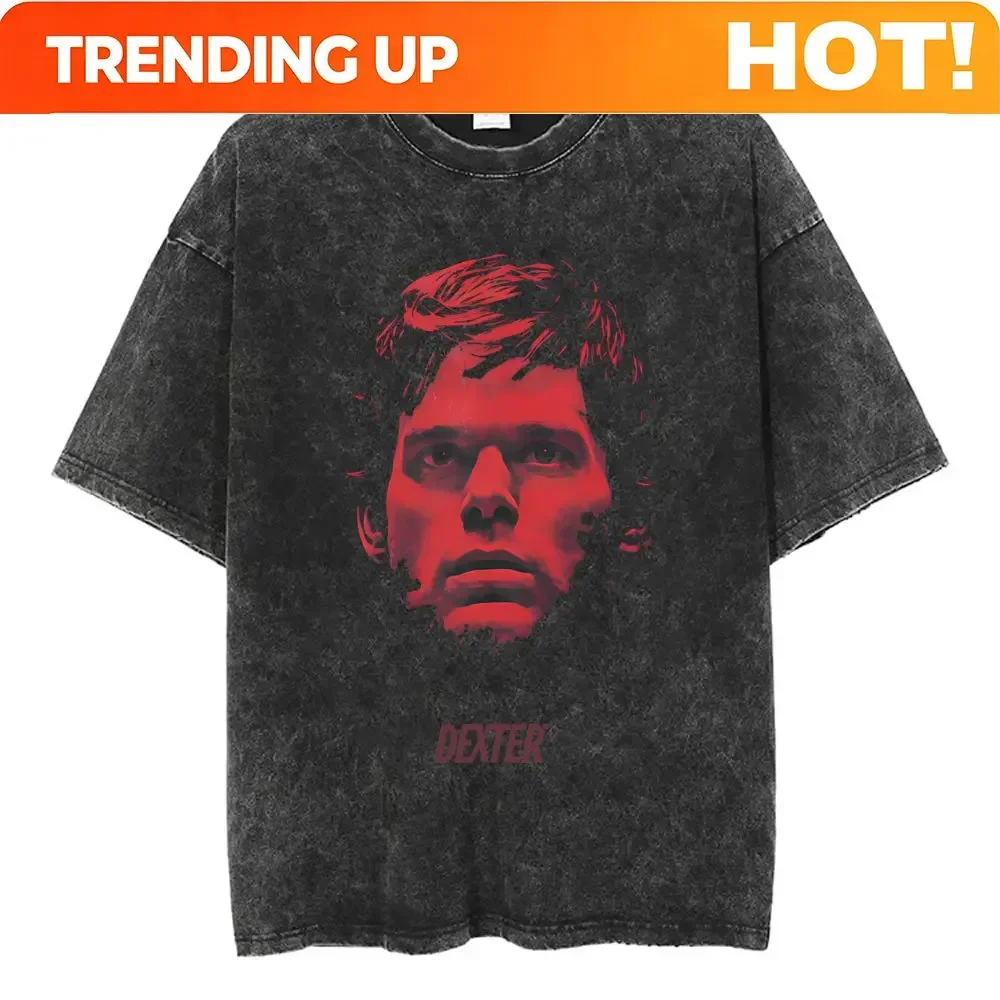 Customization Washed Vintage TV Play Dexter Morgan Face Graphic T-shirts Men Women Clothing Fashion Oversized Short Sleeve T Shi