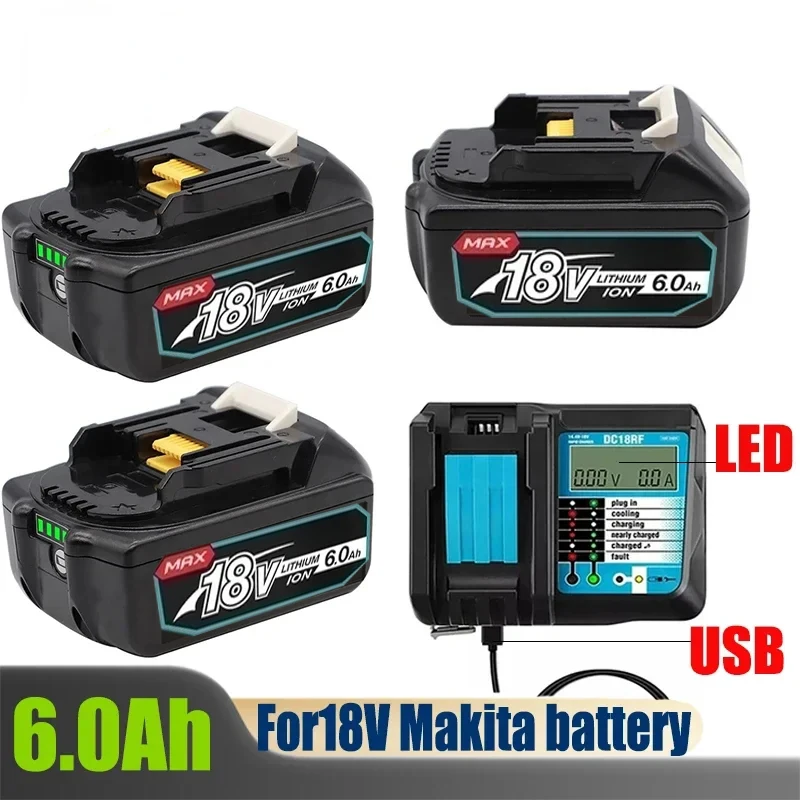 

Latest BL1830 18V 6000mAh Battery and charger For Makita 18V Battery Rechargeable Replacement BL1840 BL1850 BL1860 BL1860B Tools