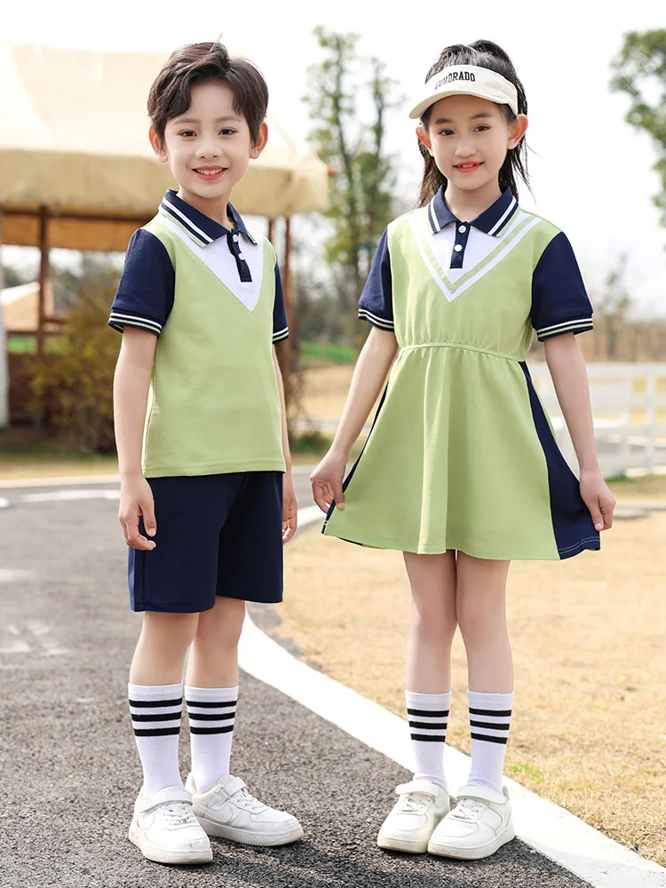 Conjunto de Uniforme Escolar para Crianças do Ensino Fundamental e Jardim de Infância, Vestuário Esportivo Verde para Meninas...