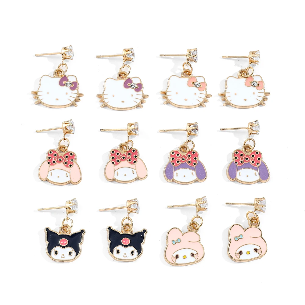 Anime Sanrio Hello Kitty Earrings Cartoon Figure Kuromi Melody Metal Badge Pendant Ear Drop Earrings Kawaii Jewelry Accessories