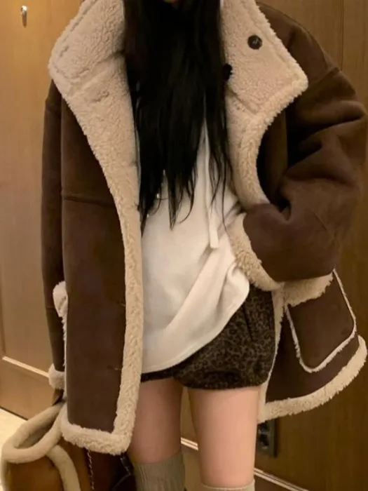 

Корейское двустороннее женское пальто Faion Thiened, зимнее молодежное пальто с хлопковой подкладкой, теплая кожаная куртка Fu...