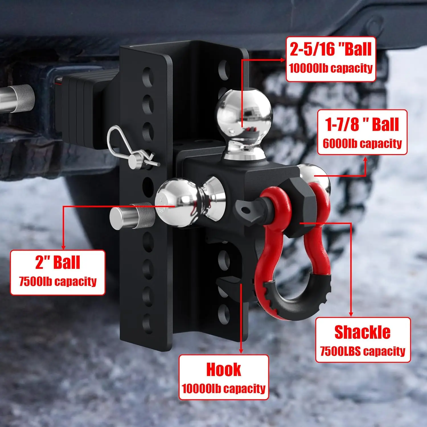 وصلة مقطورة قابلة للتعديل مضادة للحشرجة مصممة حديثًا بثلاث كرات مع تكبل #6