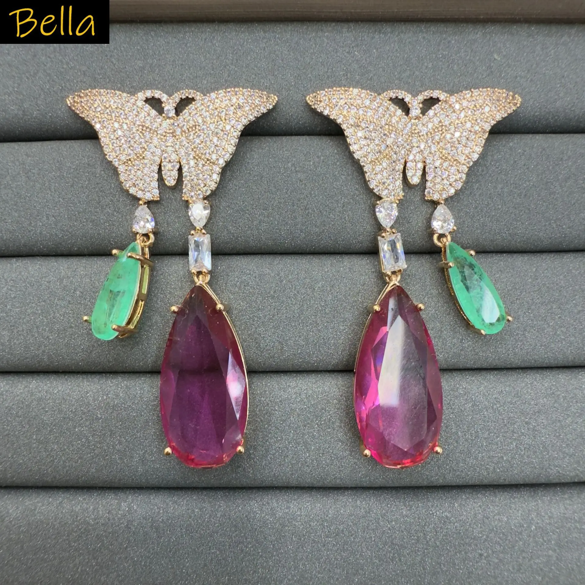 

unique cubic zirconia earrings for women cute jewelry gala event party gift butterly teardrop dangling earrings blue pink