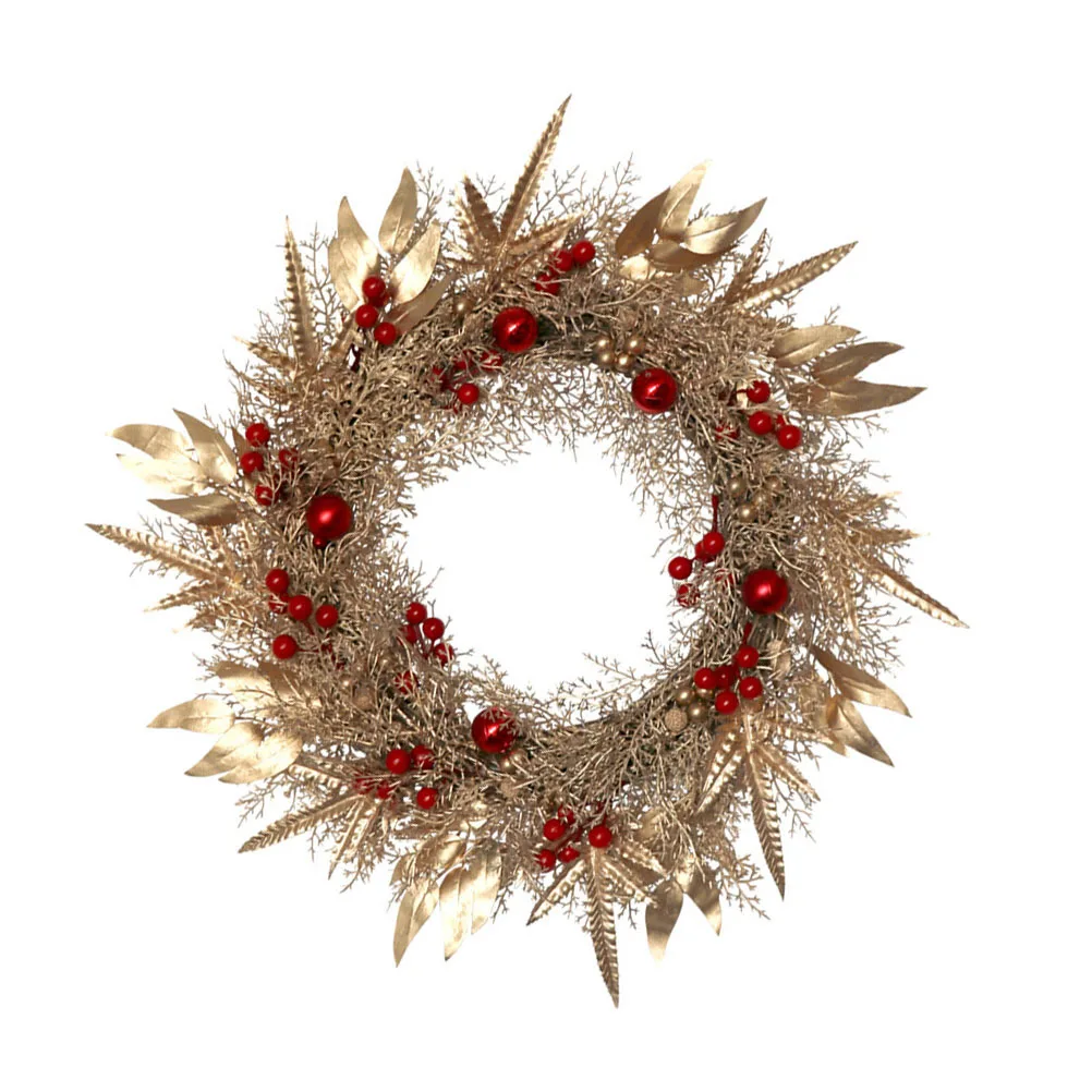 

1Pcs Imitated Garland Premium Plastic Wood Christmas Wreath Hanging Decor Door Wall Ceiling Festival Party Decoration Golden