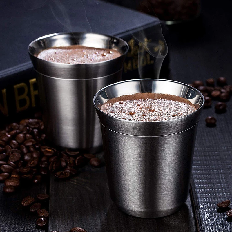 80ml Double Wall Stainless Steel Espresso Cup Insulation Nespresso Pixie Coffee Cup Capsule Shape Cute Thermo Cup Coffee Mugs