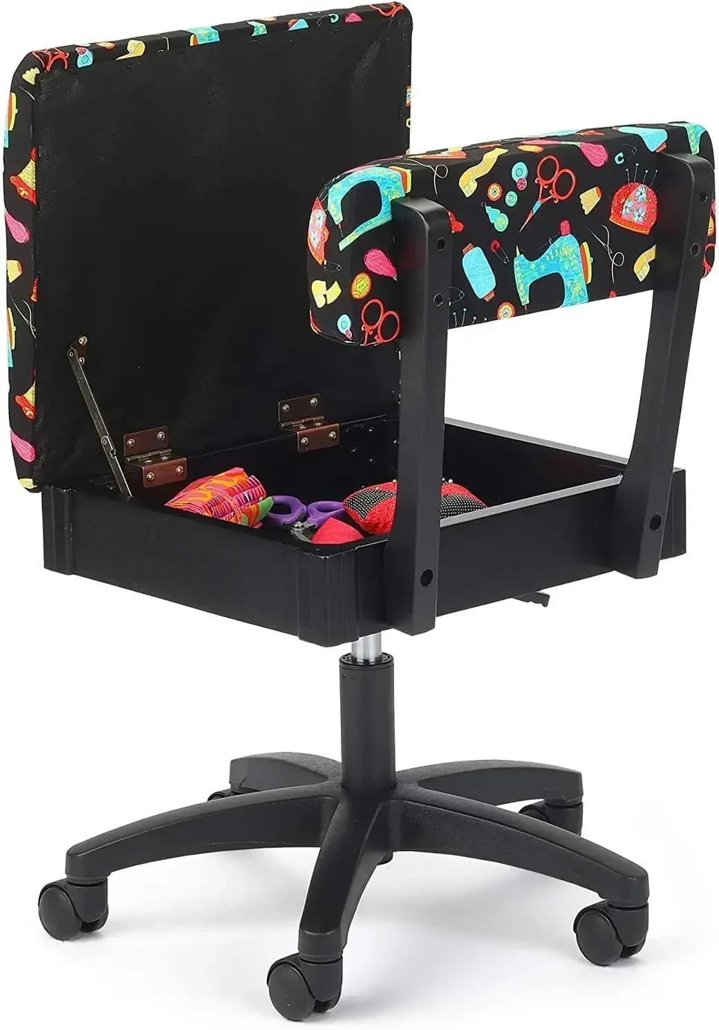 home.home.Adjustable Height Hydraulic Sewing and Craft Chair with Under Seat Storage and Printed Fabric, Sewing Notions Print